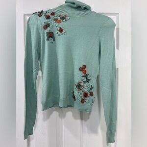 Tocca Mint Green Sweater with Floral Accents